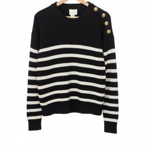 H&M Black White Striped Nautical Sweater with Gold Buttons Women’s Size Medium